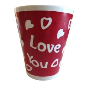 Ruby Coffee Mug With Hearts Design Red White Love You 14‎ Oz